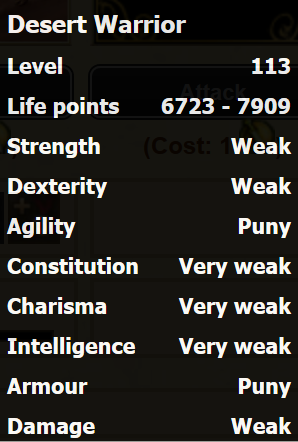 Desert Warrior stats