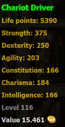 Chariot Driver stats Chariot Driver stats