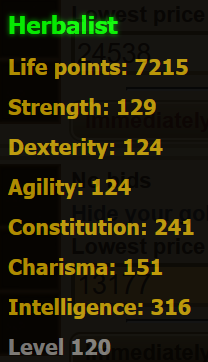 Herbalist stats Herbalist stats